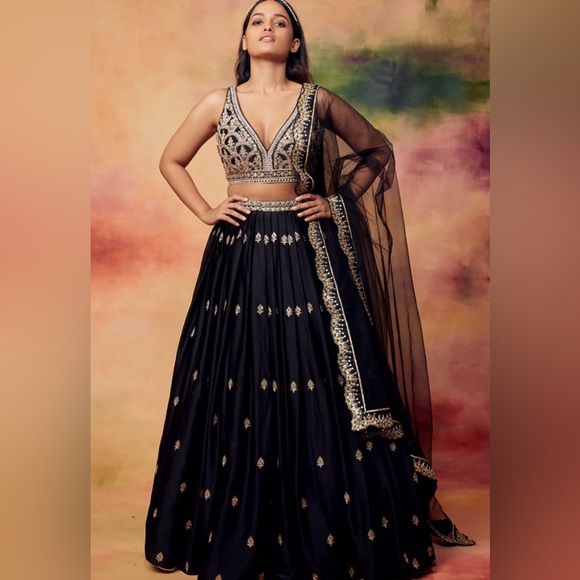 Lashkaraa Other - Black and Gold Embroidered Lehenga Set